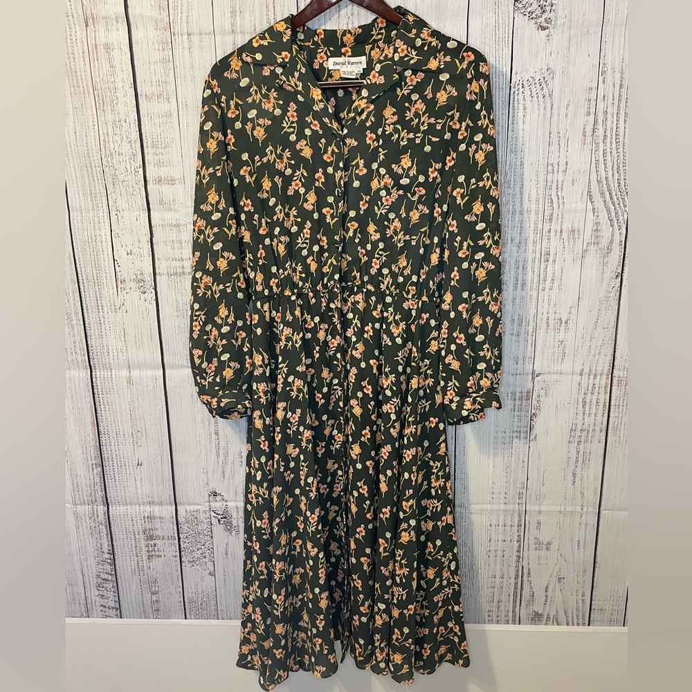 David warren green floral dress